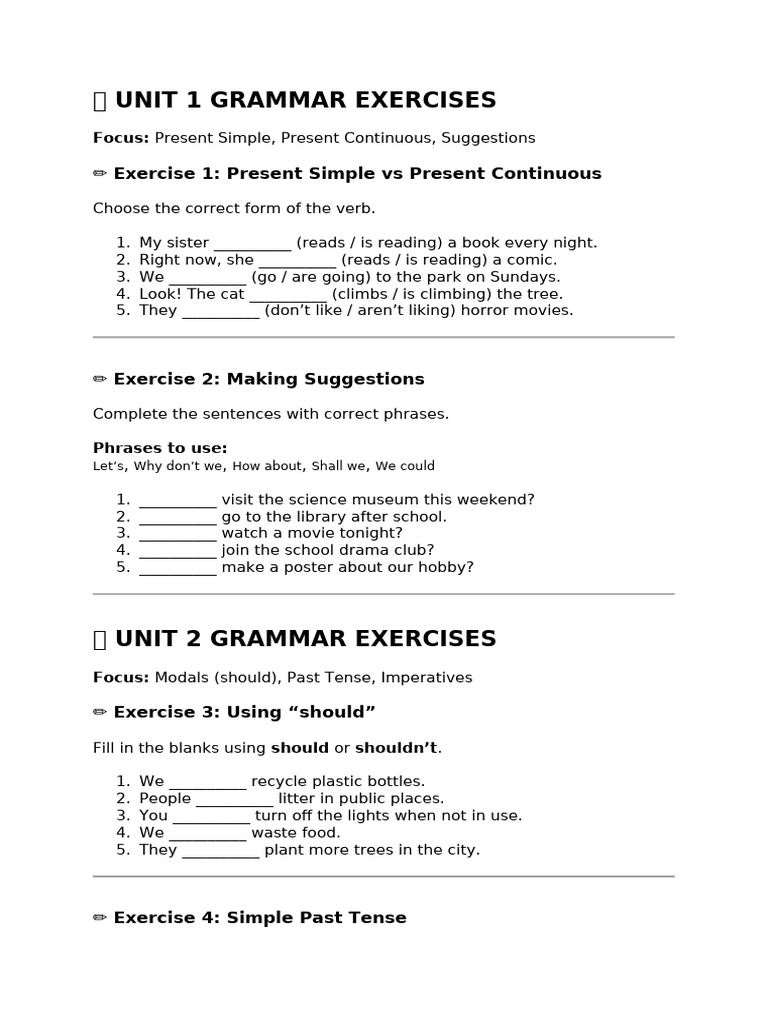 ? Unit 1 Grammar Exercises | PDF | Reuse | Waste