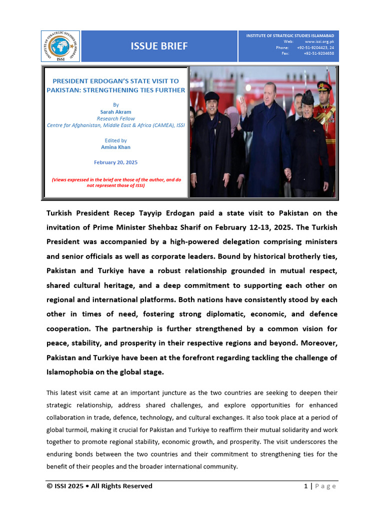Erdogan's Visit to Pakistan 2025: Ties Strengthened | PDF | Recep ...