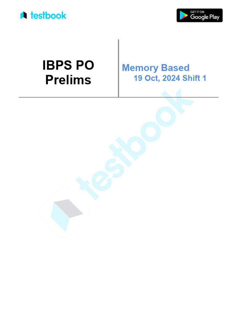 IBPS PO Prelims Memory Based Paper (Held On - 19 October 2024 Shift 1 ...