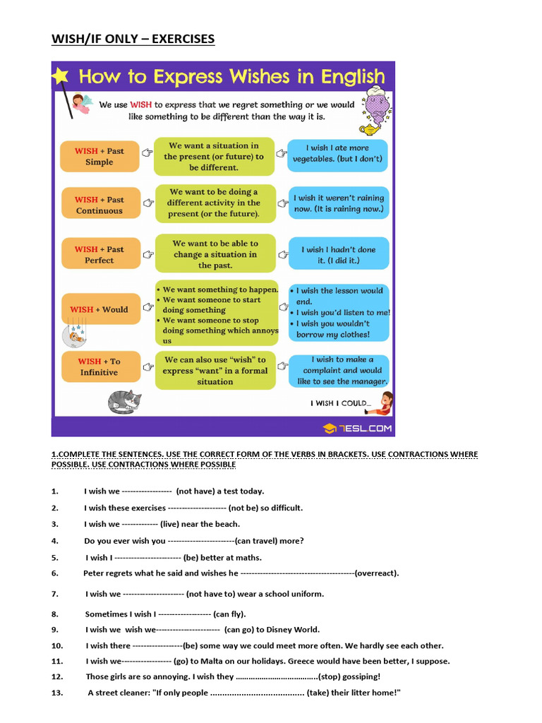 Wish and If Only Exercises-1 | PDF