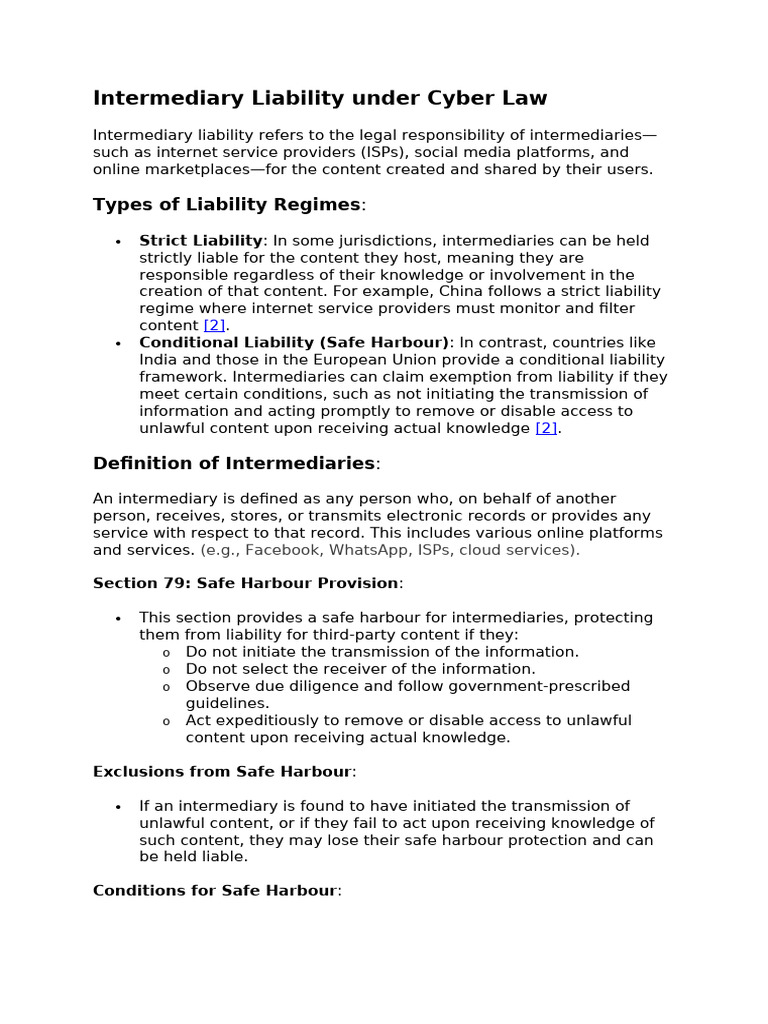 Intermediary Liability in Cyber Law | PDF | Online Copyright ...