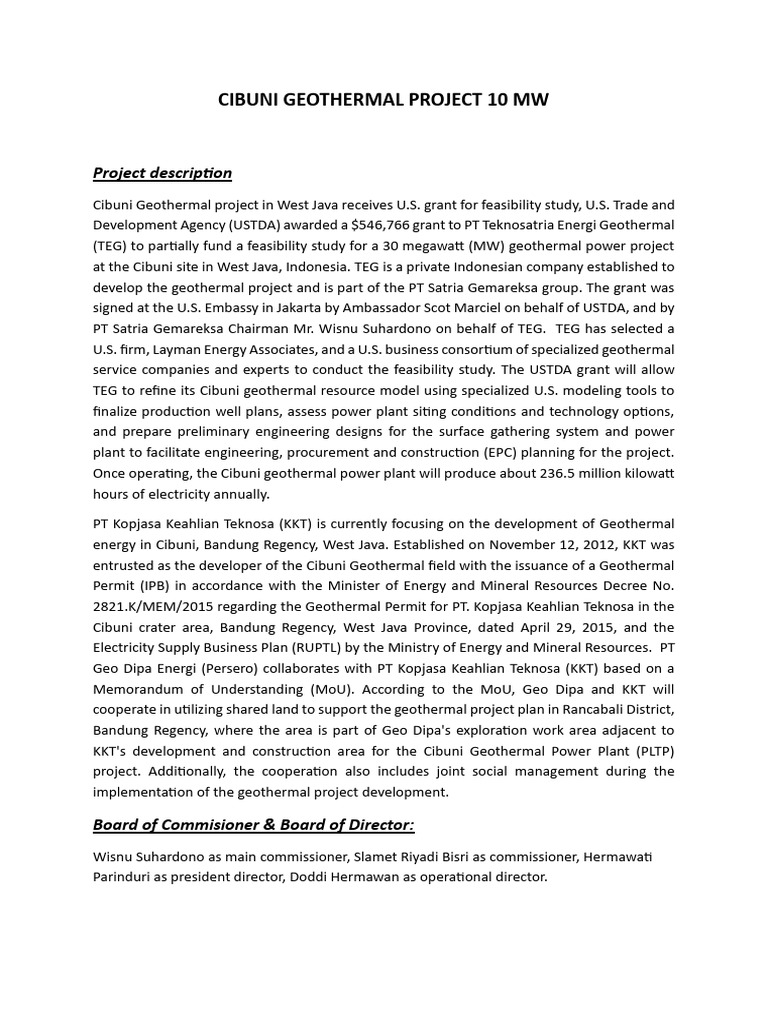 Cibuni Geothermal Project Overview | PDF | Renewable Energy | Power ...