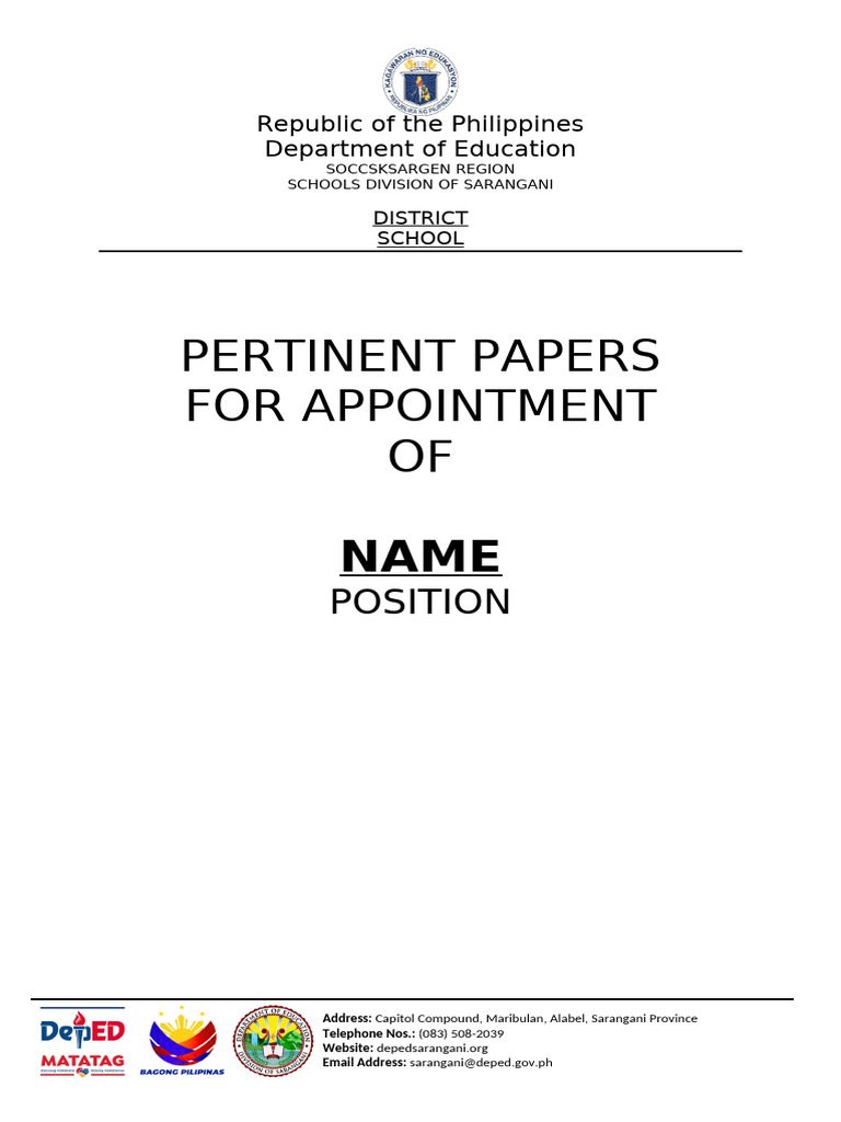 Appointment Papers for Sarangani Schools | PDF