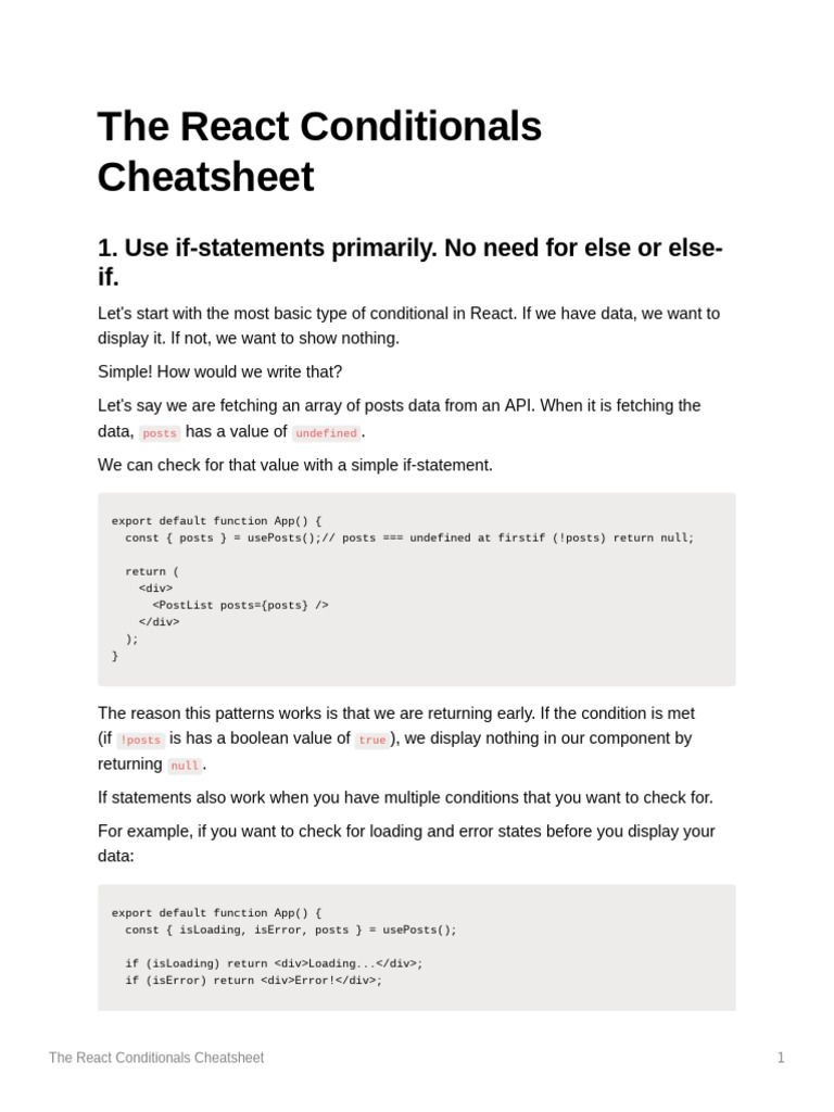 React Conditionals Cheat Sheet Guide | PDF | Computer Programming ...