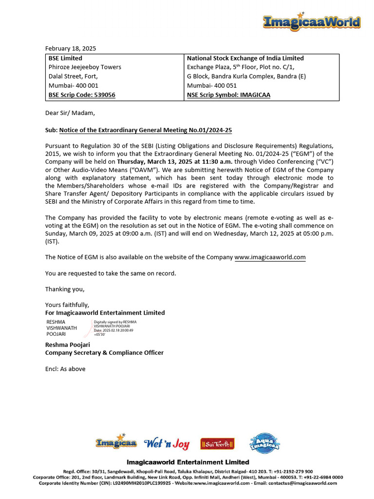 Imagicaaworld EGM Notice March 2025 | PDF | Warrant (Finance ...