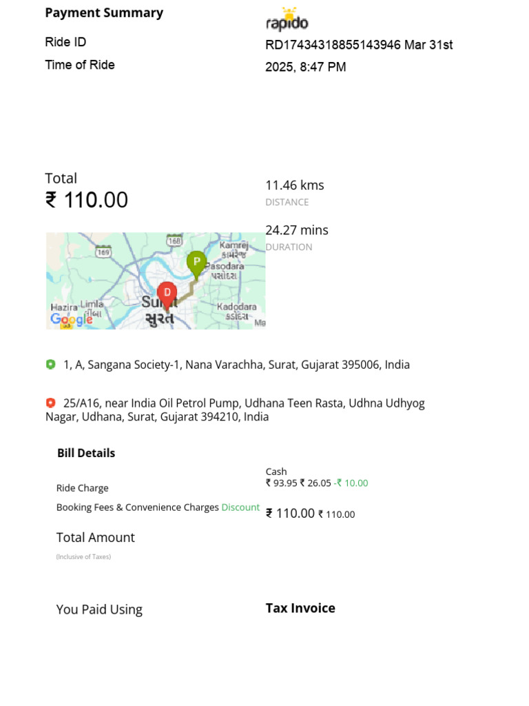 Surat Ride Payment Summary Invoice | PDF | Invoice | Government Finances