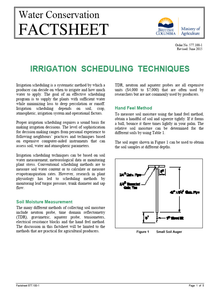Irrigation Scheduling Techniques Guide | PDF | Soil | Evapotranspiration