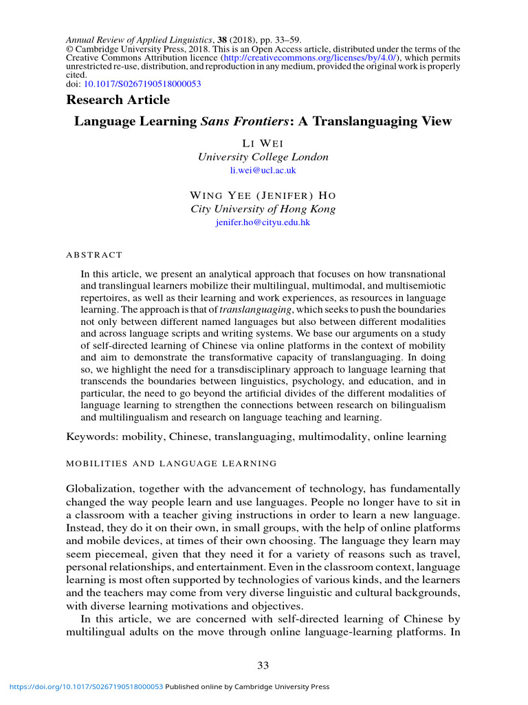Translanguaging in Mobile Language Learning | PDF | Multilingualism ...