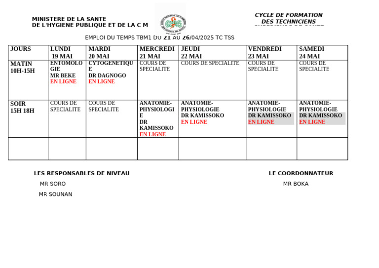 Emploi du temps formation TSS 2025 | PDF