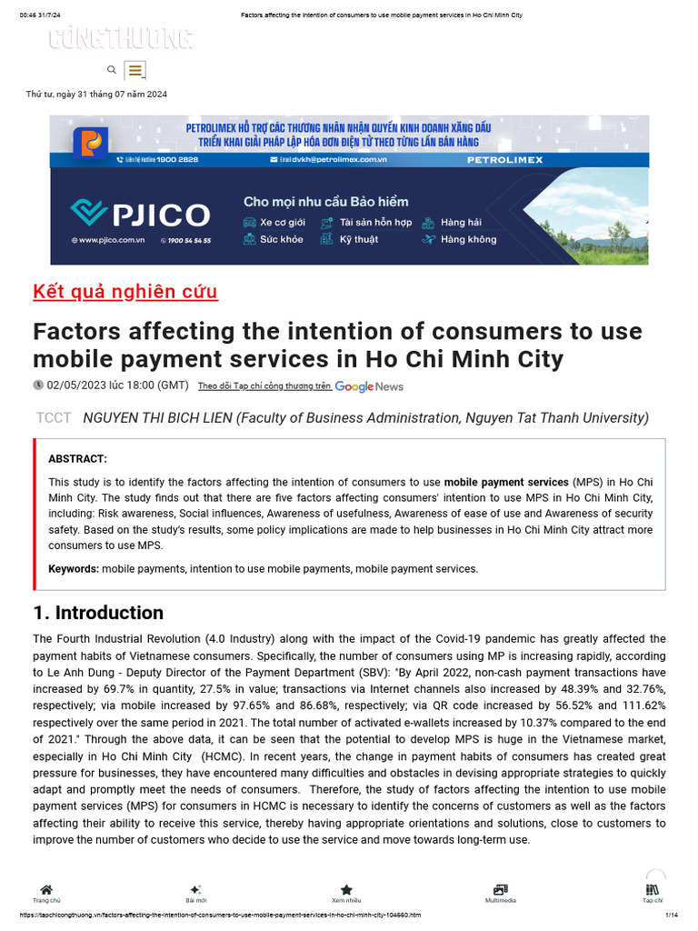 Factors Affecting The Intention of Consumers To Use Mobile Payment ...