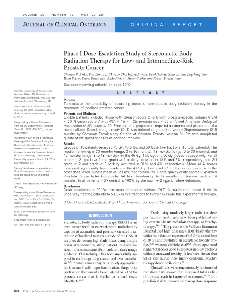 Stereotactic Radiation for Prostate Cancer | PDF | Radiation Therapy ...
