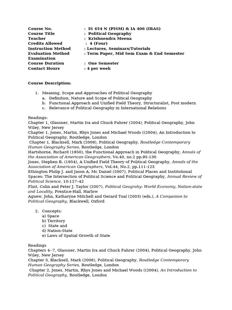Political Geography Course Overview | PDF | Geopolitics | Liberal Arts ...