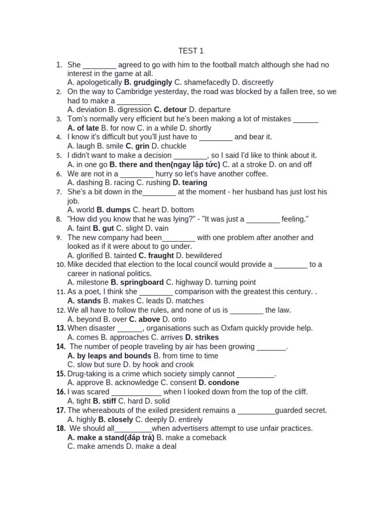 Vocabulary Test: Fill in the Blanks | PDF