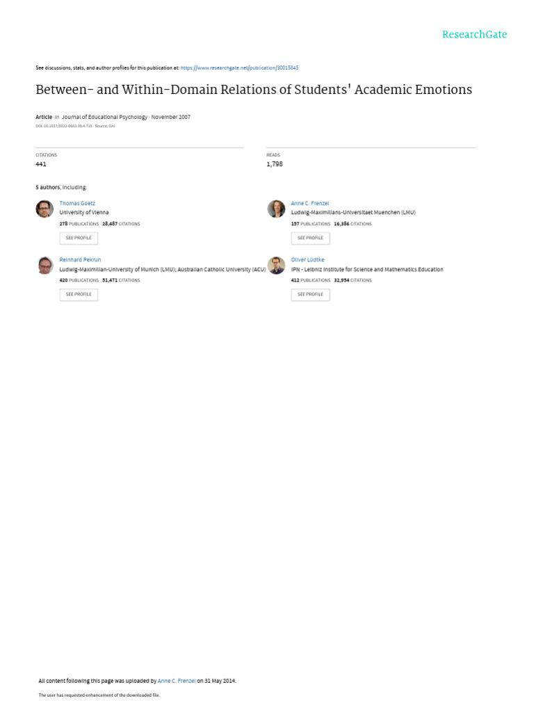Between - and Within-Domain Relations of Students | PDF | Emotions ...