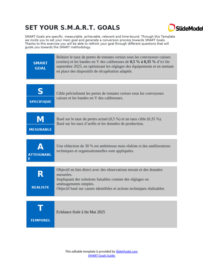 Modèle de Fixation d'Objectifs SMART | PDF | Planification | Logistique