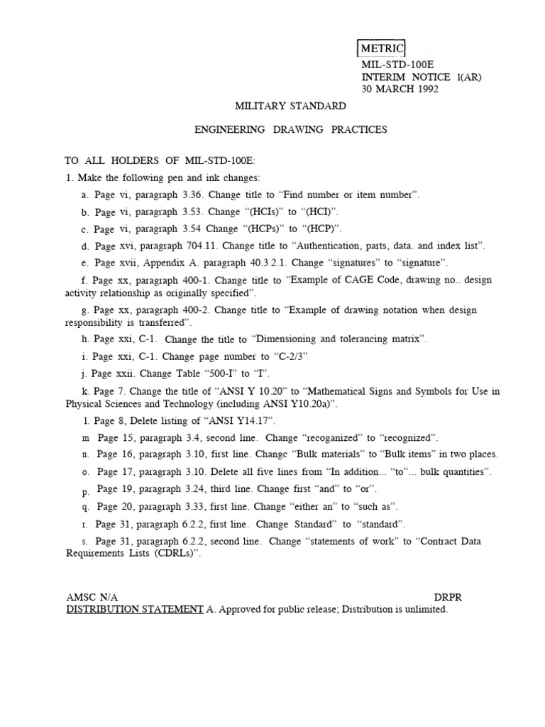 MIL-STD-100E Interim Notice Changes | PDF | Specification (Technical ...