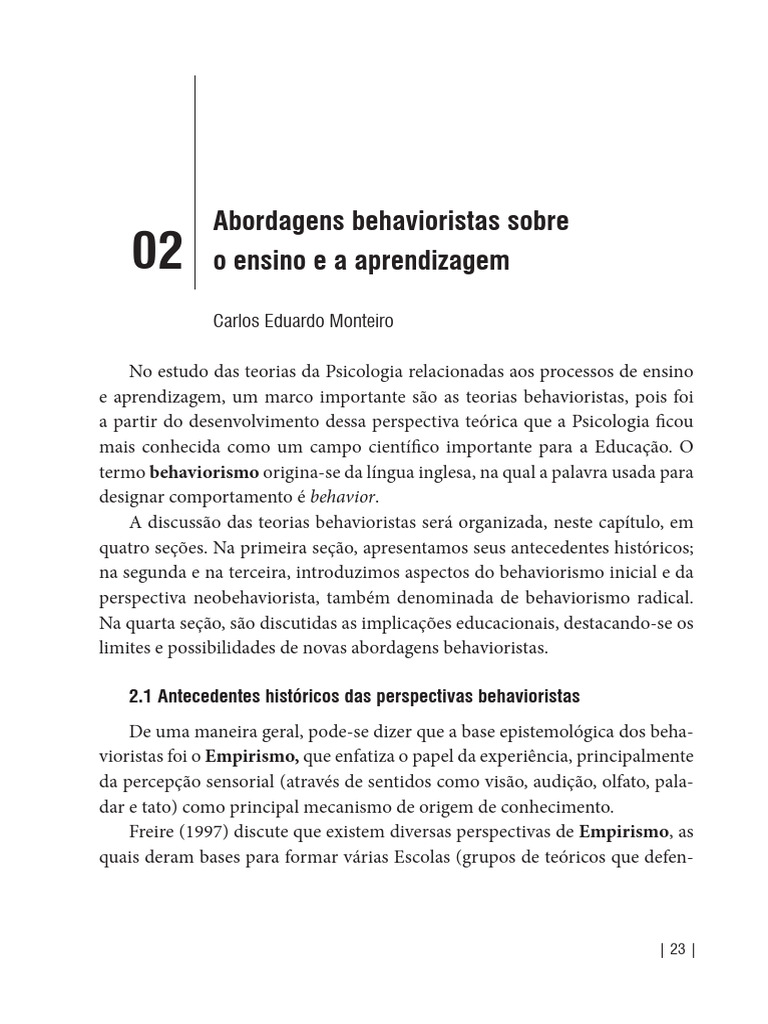 Teorias Behavioristas na Educação | PDF | Behaviorismo | Aprendizado