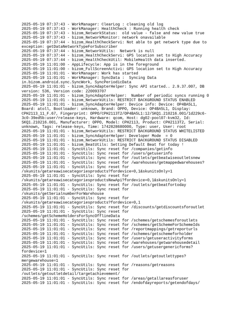 WorkManager Sync and Health Check Logs | PDF | Java (Programming ...