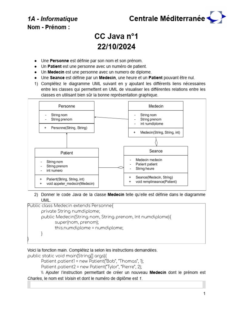 UML et Java : Gestion de Patients et Médecins | PDF | Java (Langage de ...
