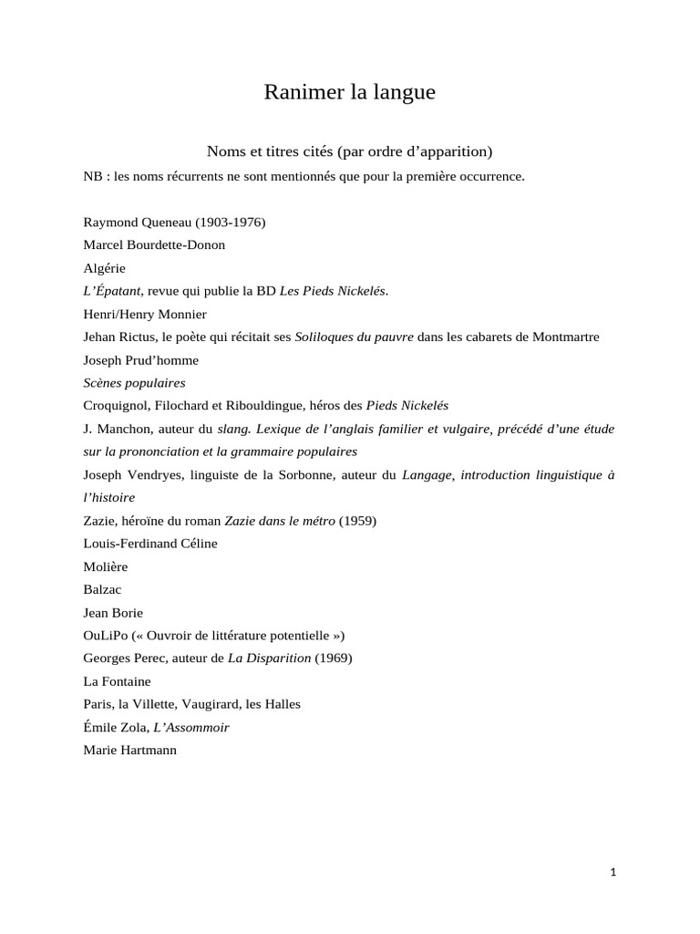 Langage populaire et littérature française | PDF | Linguistique