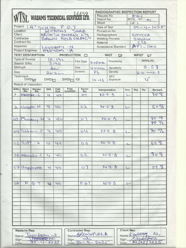 Radiograpic Inspection Report | PDF