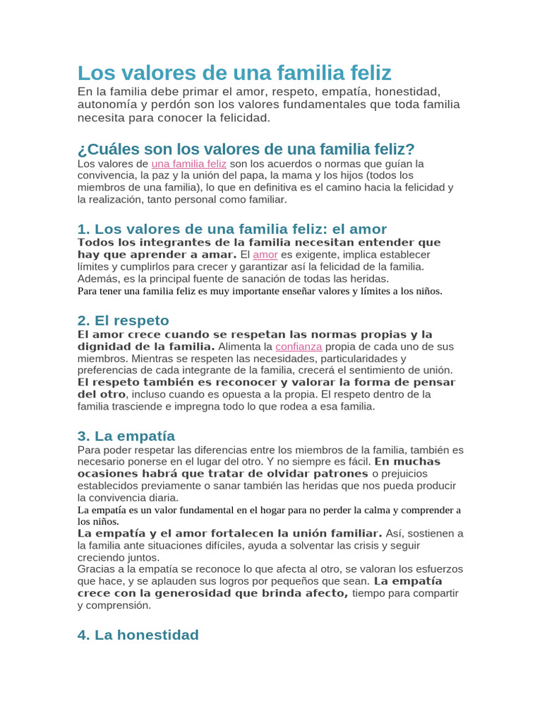 Los Valores de Una Familia Feliz | PDF | Amor | Felicidad