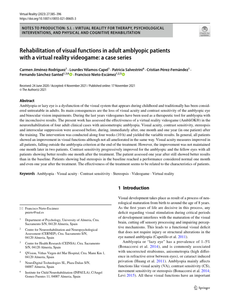 R3 - Rehabilitation of Visual Functions in Adult Amblyopic Patients ...