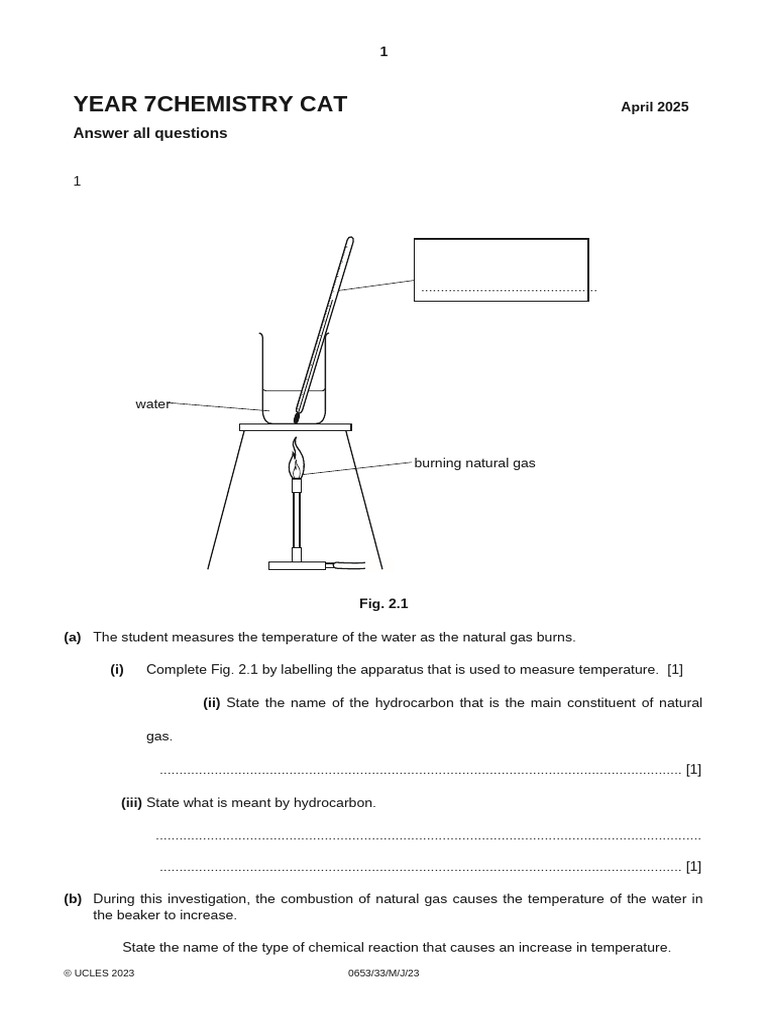 Year 7 Chemistry Assessment 2025 | PDF | Combustion | Oxide