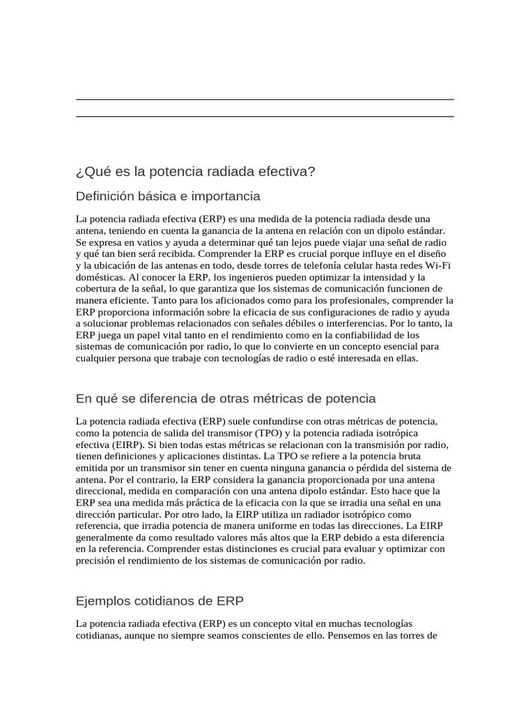Potencia Radiada Efectiva: Definición y Cálculo | PDF | Antena (Radio ...
