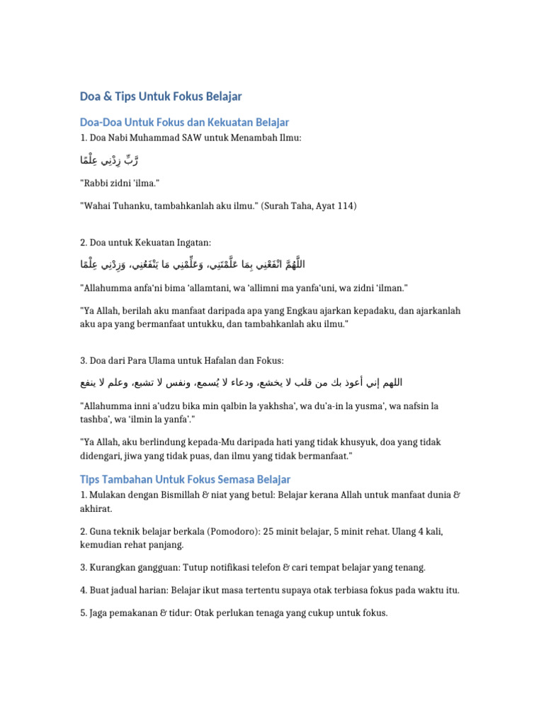 Doa_dan_Tips_Fokus_Belajar | PDF