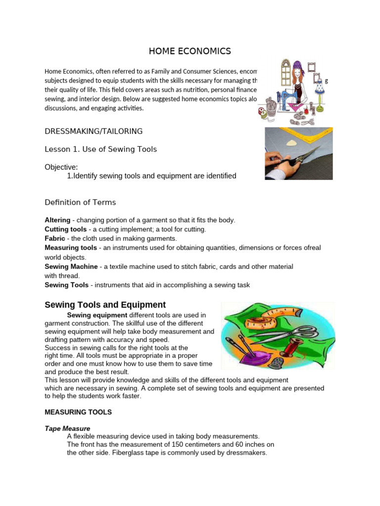 Sewing Tools for Home Economics | PDF | Sewing | Scissors