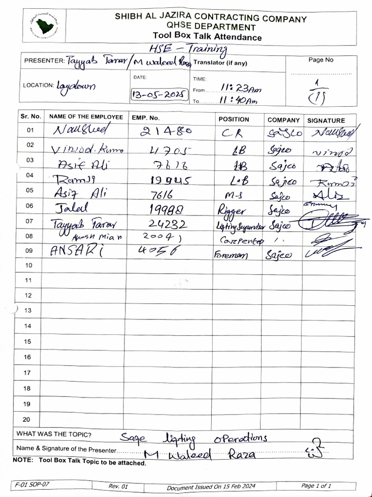 Safe Lifting Operation Training Pdf