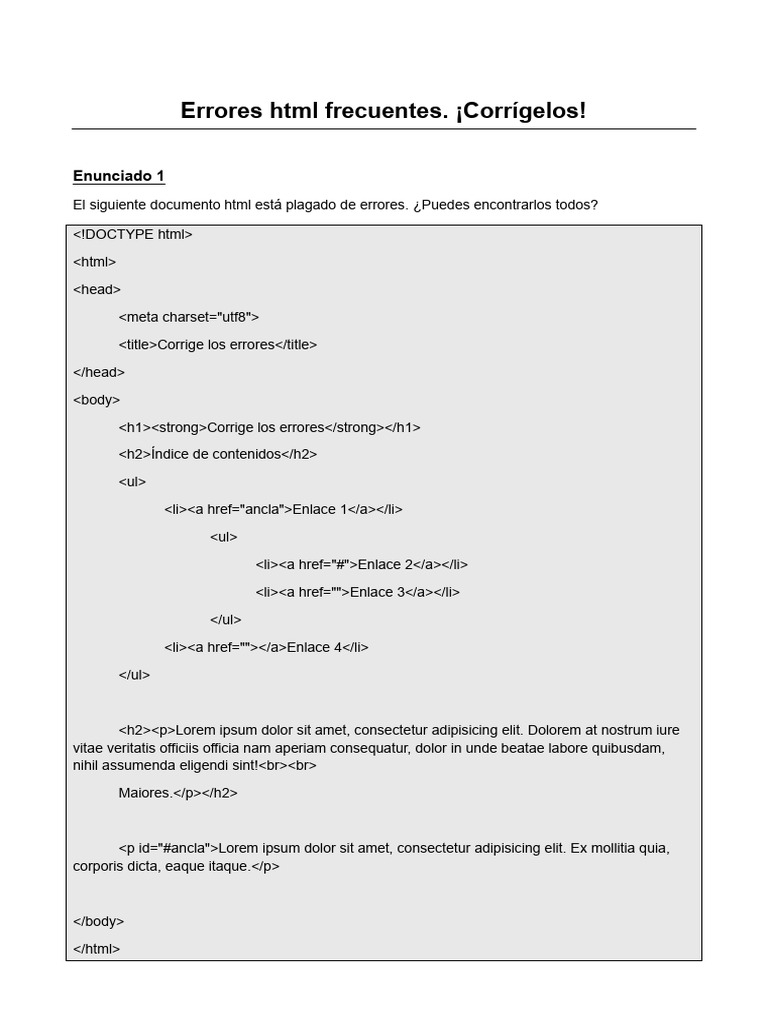 Errores HTML Comunes y Cómo Corregirlos | PDF
