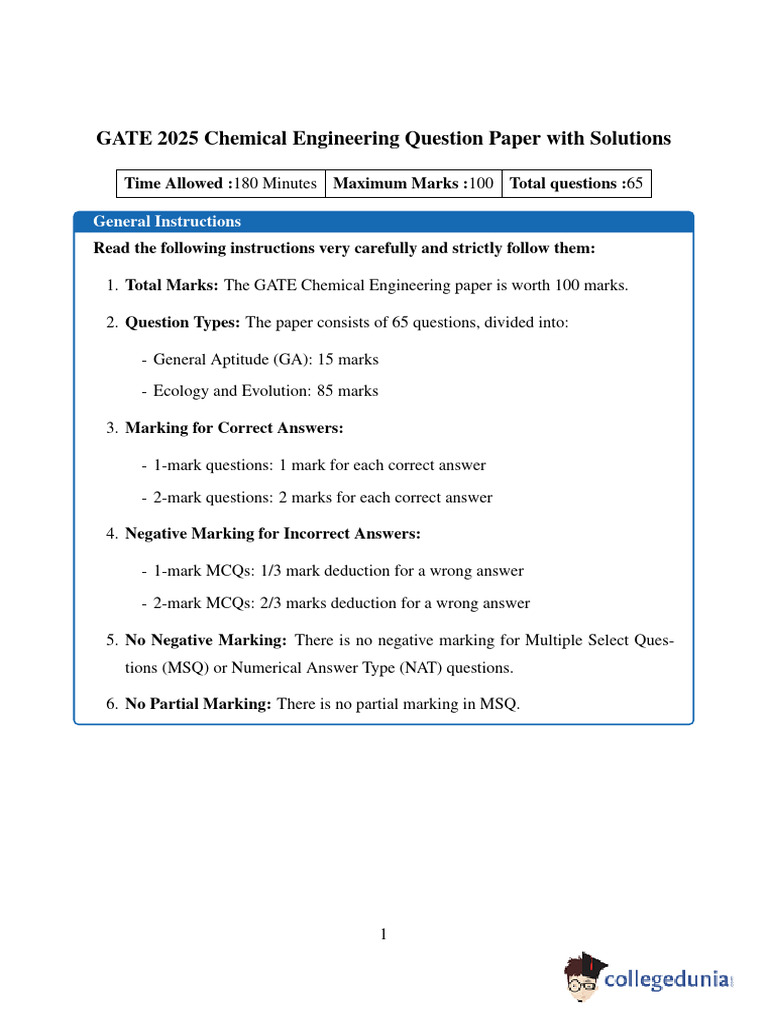 Gate 2025 Chemical Enginnering | PDF | Phase Rule | Lift (Force)