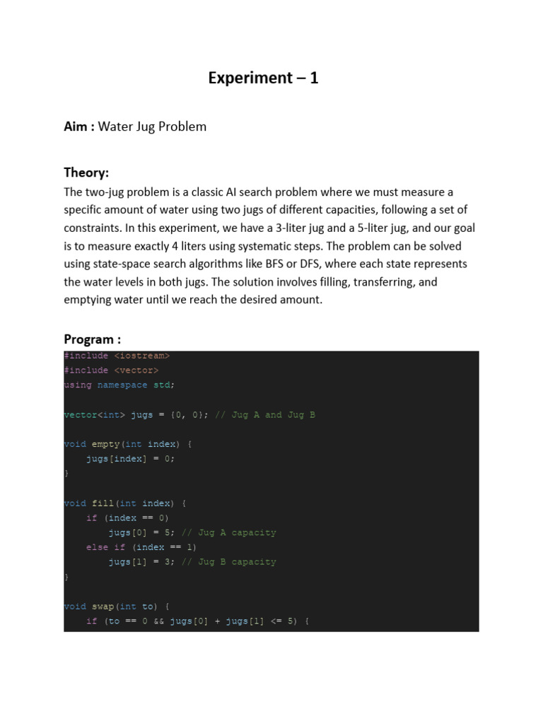 Water Jug and 8-Puzzle Problem Solutions | PDF | Discrete Mathematics ...