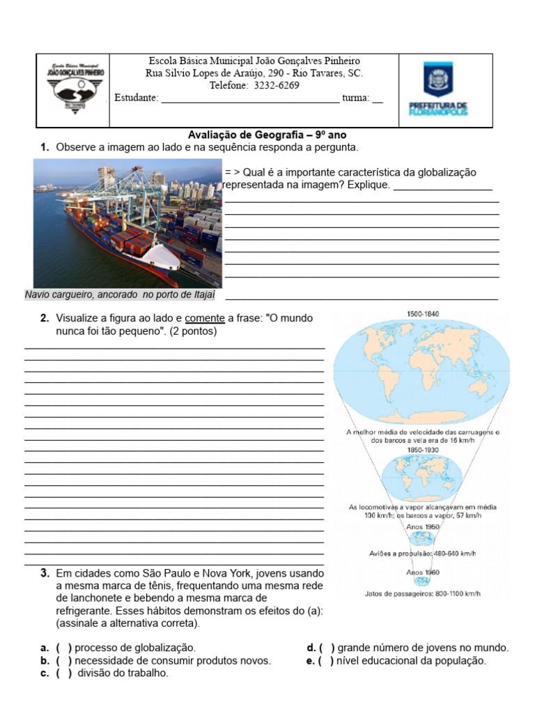 Avaliação de Geografia 9º Ano: Globalização | PDF | Globalização ...