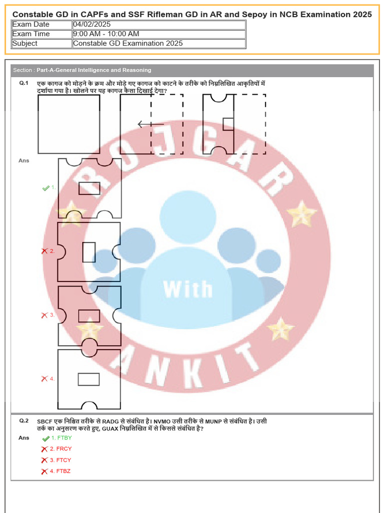 Exam Date 04/02/2025 Exam Time 9:00 AM - 10:00 AM Subject Constable GD ...