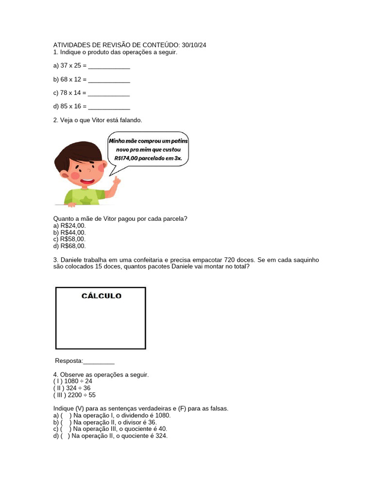 【tide】お菓子まとめ売り (43) (11) (37) Atividades de Matemática para Revisão | PDF