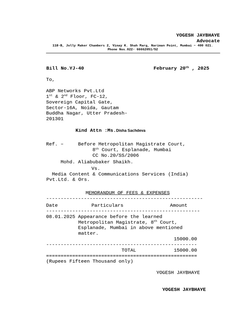 ABP Networks Fee Memorandum | PDF