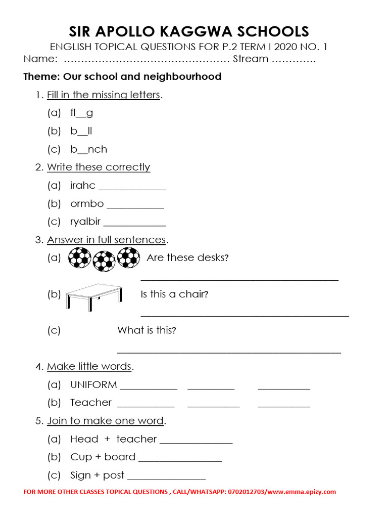 English Topical Questions for Grade 2 | PDF