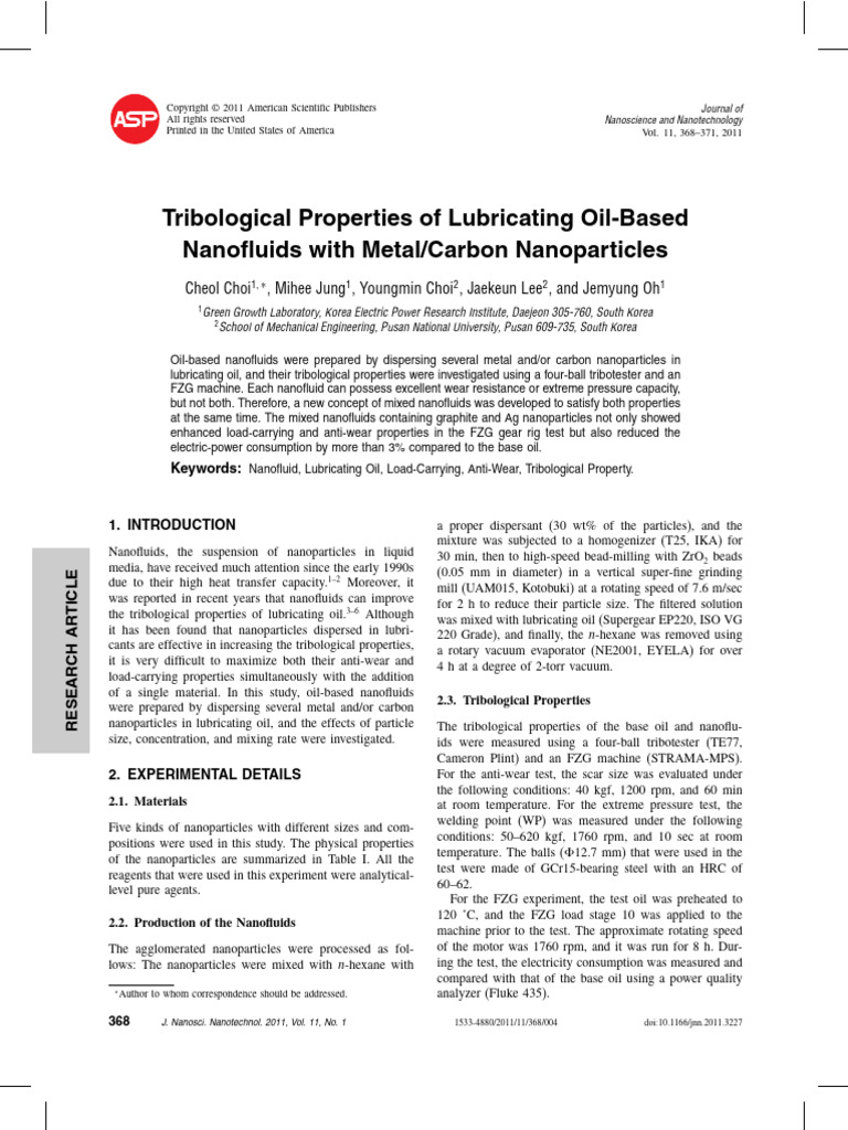 Tribological Properties of Lubricating Nanoparticles | PDF ...