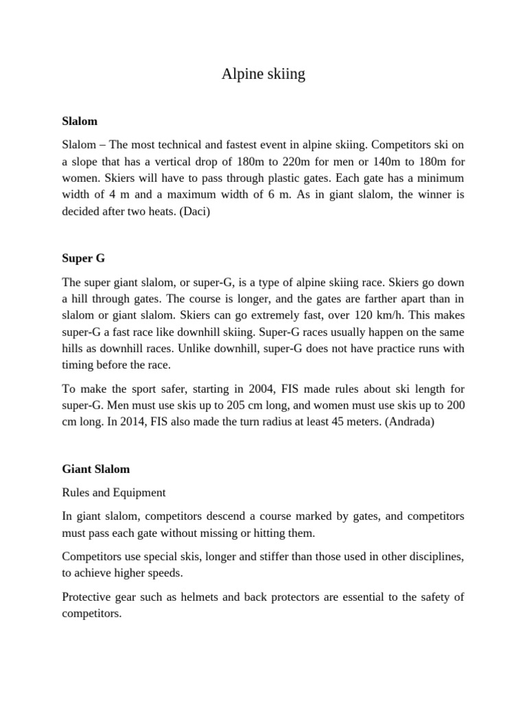 Alpine Skiing Techniques and Events | PDF | Individual Sports | Racing