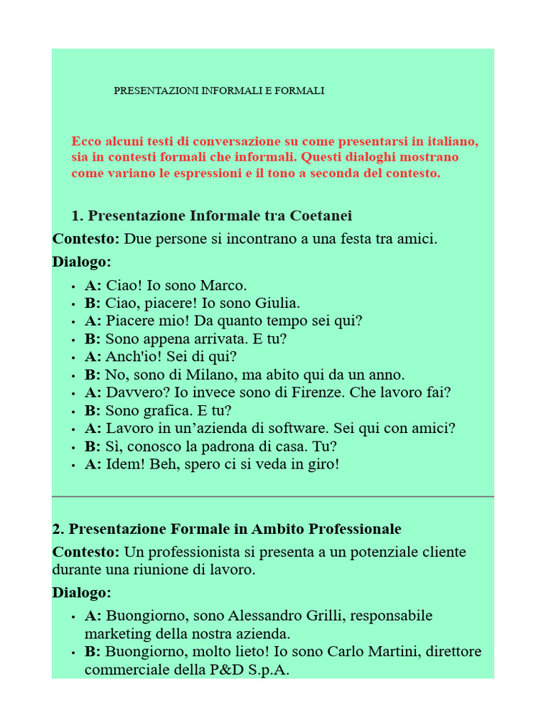 Presentazioni Formali e Informali | PDF