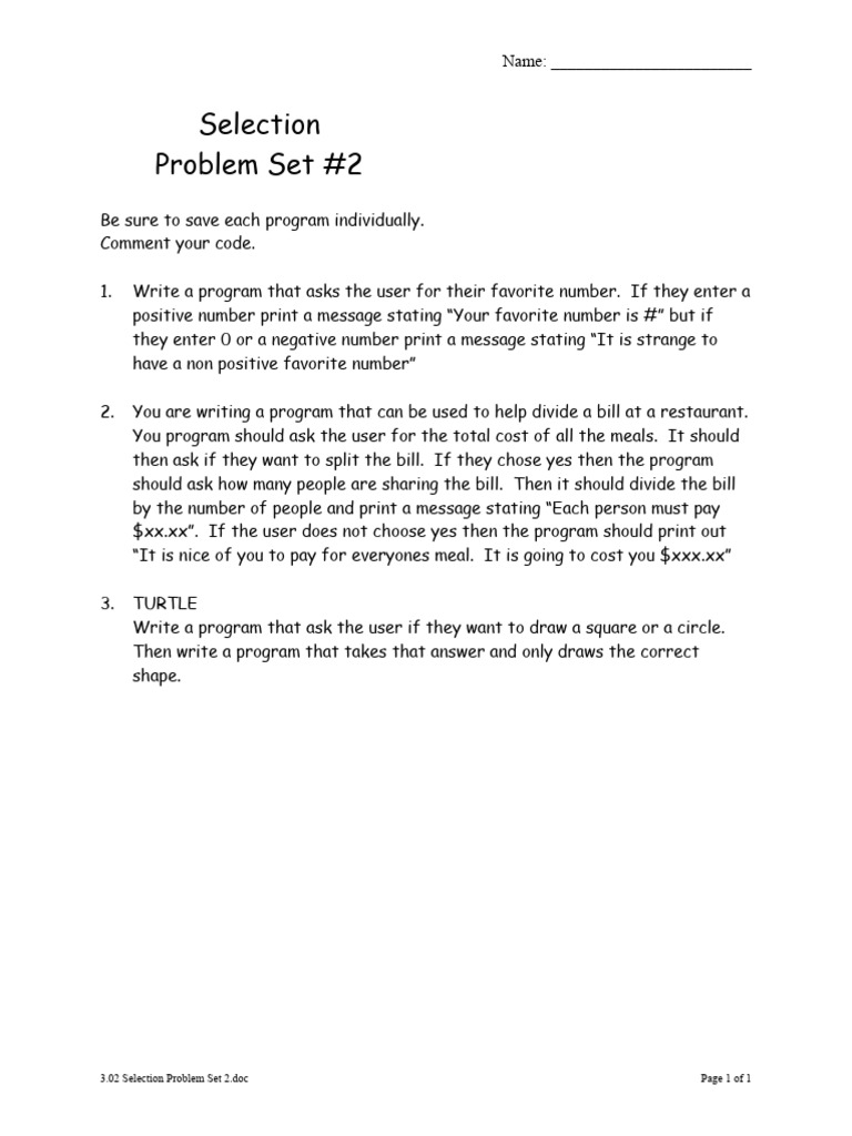 3.02 Selection Problem Set 2 | PDF