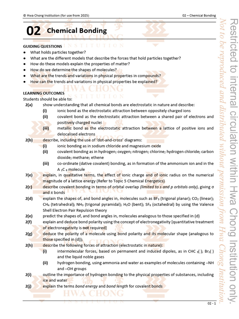 02 Chemical Bonding Lec Notes (Watermarked) | PDF | Chemical Bond ...