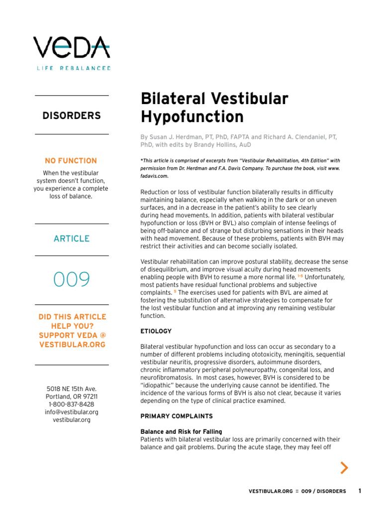 Understanding Bilateral Vestibular Hypofunction | PDF | Balance ...