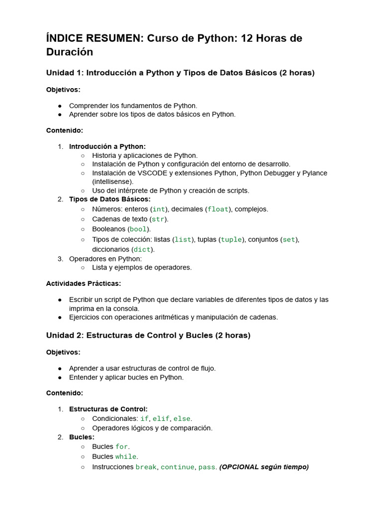 Curso Completo de Python en 12 Horas | PDF | Python (lenguaje de ...