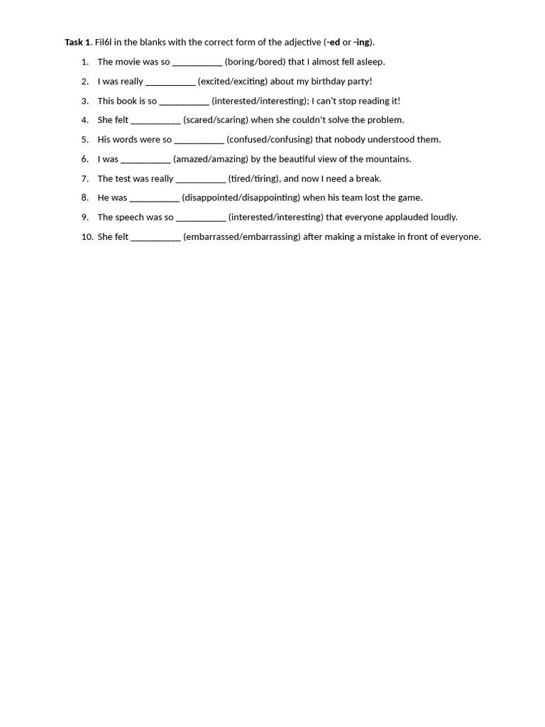 Ed or - Ing Exercise | PDF