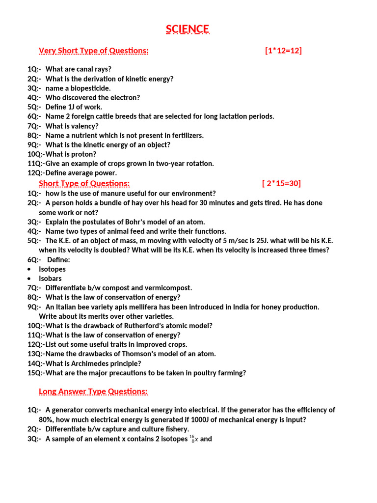 Science Questions on Energy and Atoms | PDF