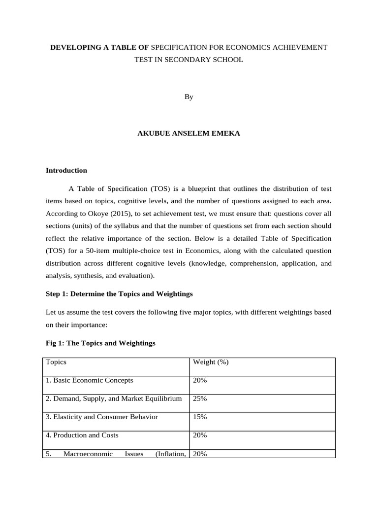 Economics Achievement Test Specification | PDF | Elasticity (Economics ...
